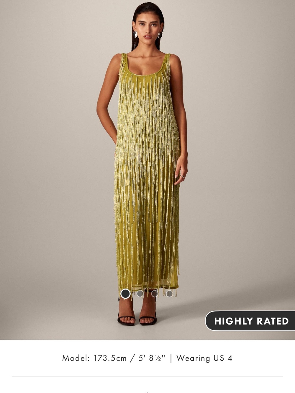 ARRANGE beaded fringe scoop neck midi dress